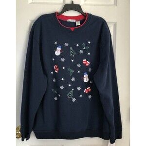 HASTING & SMITH WOMEN'S PLUS SIZE 2X SWEATSHIRT CHRISTMAS BLUE EMBROIDERED